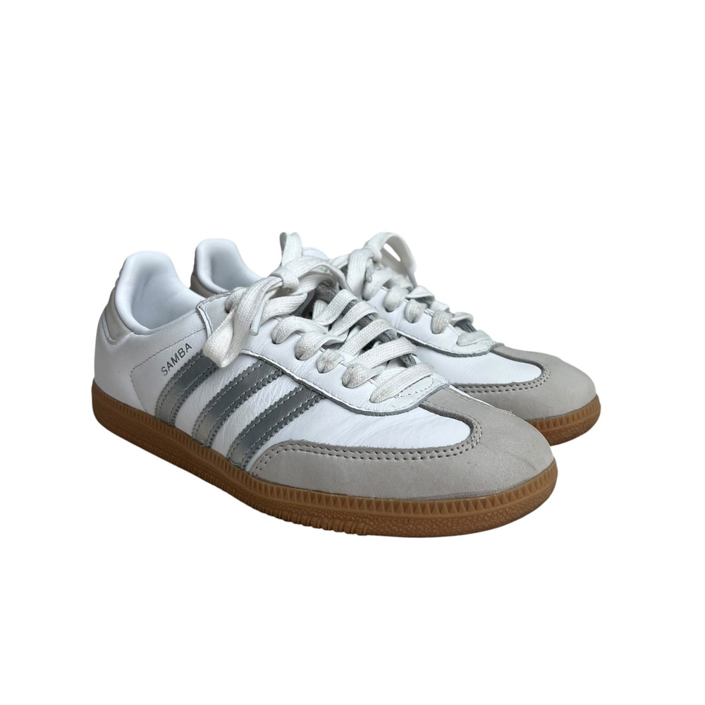 Adidas Cloud White OG Sambas Metallic Silver Sneakers SZ 6 Sporty Casual - Picture 2 of 10